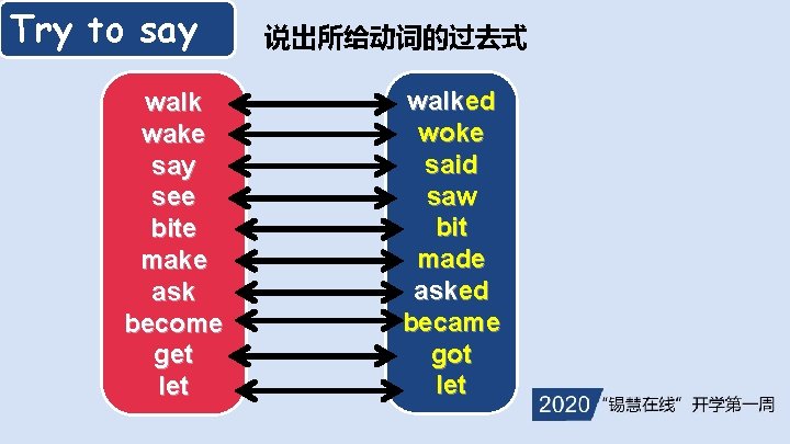 Try to say walk wake say see bite make ask become get let 说出所给动词的过去式