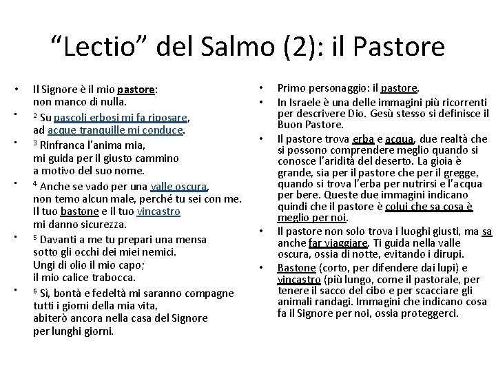 “Lectio” del Salmo (2): il Pastore • • • Il Signore è il mio