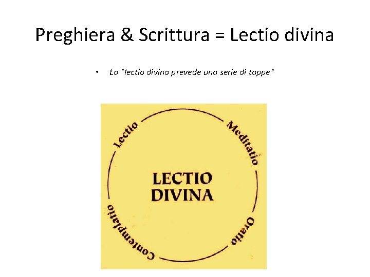 Preghiera & Scrittura = Lectio divina • La “lectio divina prevede una serie di