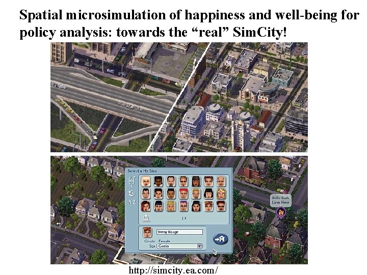 Spatial microsimulation of happiness and well-being for policy analysis: towards the “real” Sim. City!