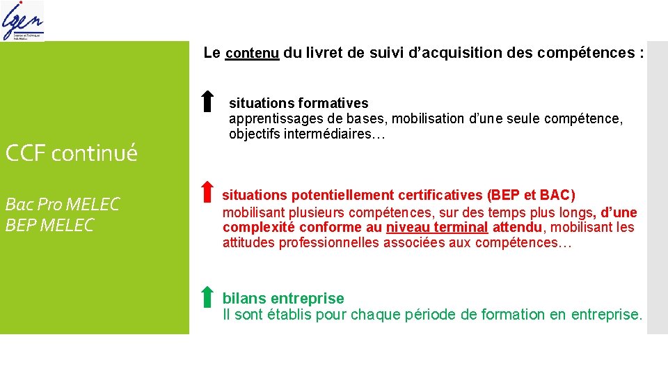 Le contenu du livret de suivi d’acquisition des compétences : CCF continué Bac Pro Le contenu du livret de suivi d’acquisition des compétences : CCF continué Bac Pro