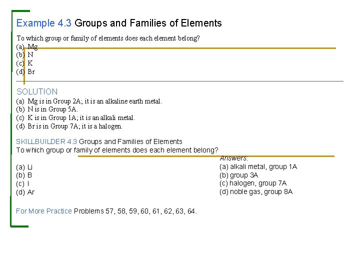 Example 4. 3 Groups and Families of Elements To which group or family of