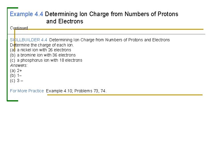 Example 4. 4 Determining Ion Charge from Numbers of Protons and Electrons Continued SKILLBUILDER