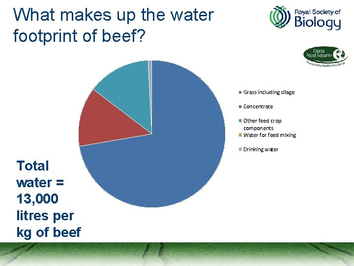 What makes up the water footprint of beef? Grass including silage Concentrate Other feed