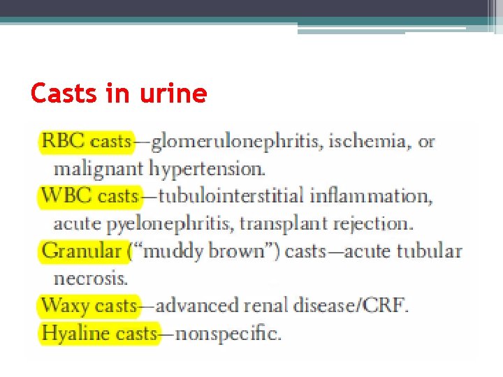 Casts in urine 