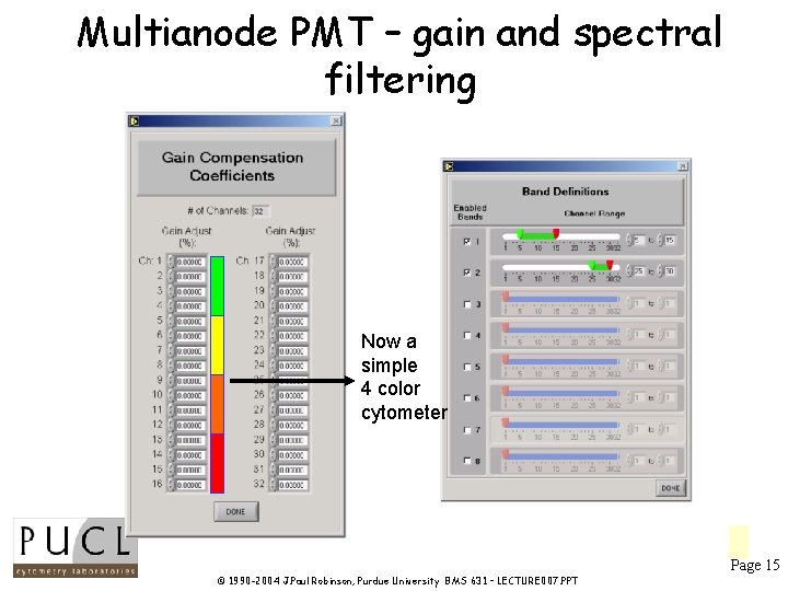 Multianode PMT – gain and spectral filtering Now a simple 4 color cytometer Page