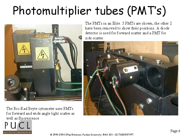 Photomultiplier tubes (PMT’s) The PMTs in an Elite. 3 PMTs are shown, the other