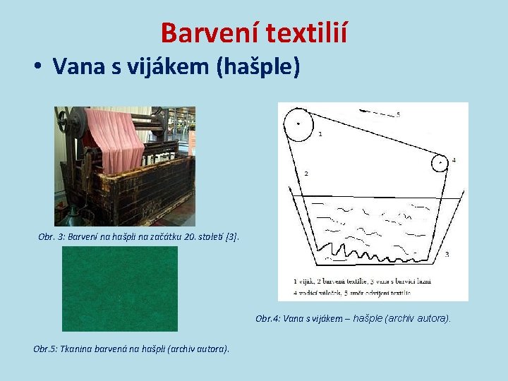 Barvení textilií • Vana s vijákem (hašple) Obr. 3: Barvení na hašpli na začátku