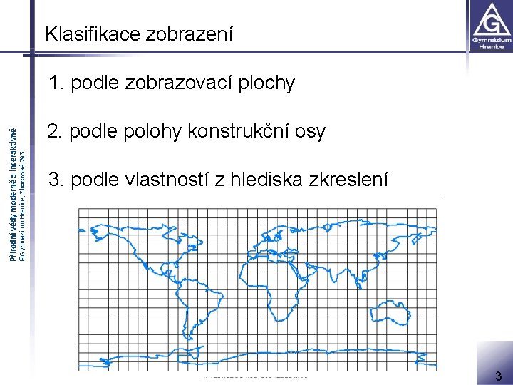 Klasifikace zobrazení ©Gymnázium Hranice, Zborovská 293 Přírodní vědy moderně a interaktivně 1. podle zobrazovací