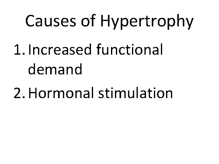 Causes of Hypertrophy 1. Increased functional demand 2. Hormonal stimulation 