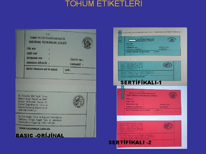 TOHUM ETİKETLERİ SERTİFİKALI-1 BASIC -ORİJİNAL SERTİFİKALI -2 