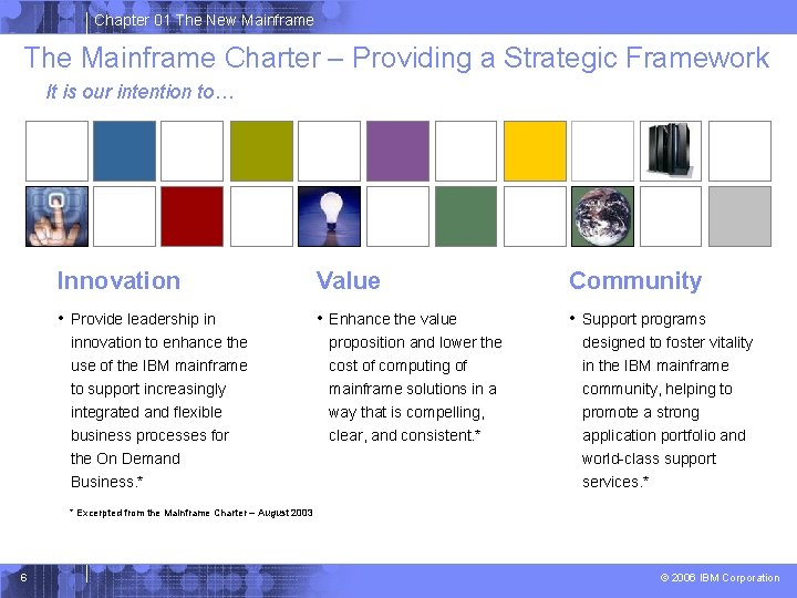 Chapter 01 The New Mainframe The Mainframe Charter – Providing a Strategic Framework It