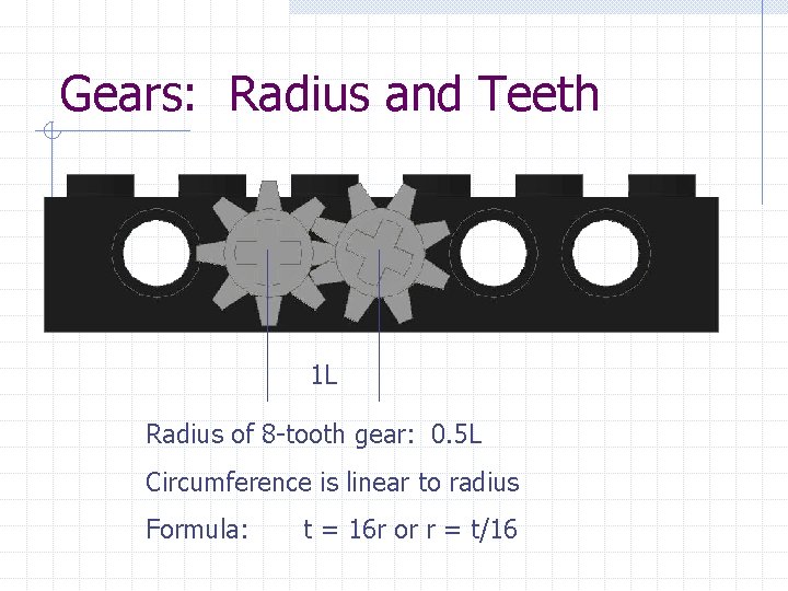 Gears: Radius and Teeth 1 L Radius of 8 -tooth gear: 0. 5 L