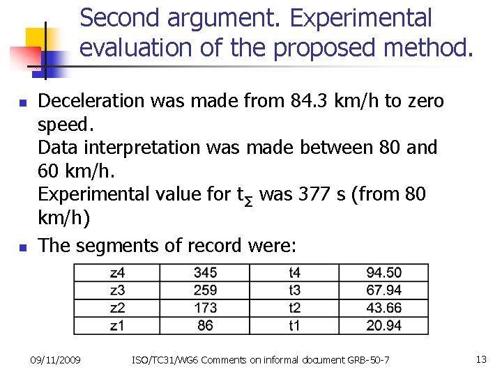 Second argument. Experimental evaluation of the proposed method. n n Deceleration was made from