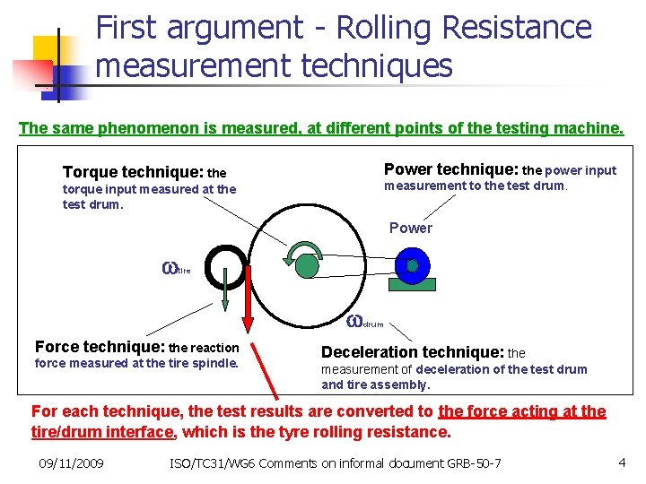 First argument - Rolling Resistance measurement techniques The same phenomenon is measured, at different