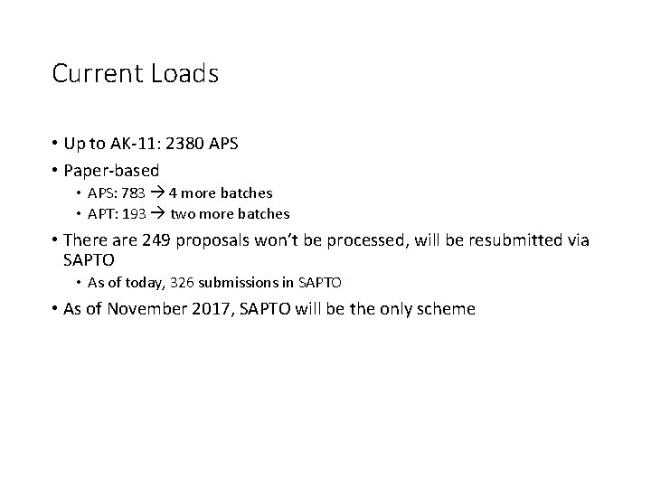 Current Loads • Up to AK-11: 2380 APS • Paper-based • APS: 783 4