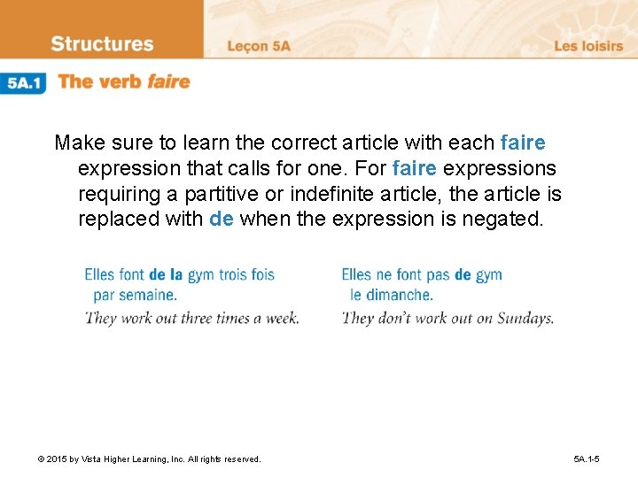 Make sure to learn the correct article with each faire expression that calls for