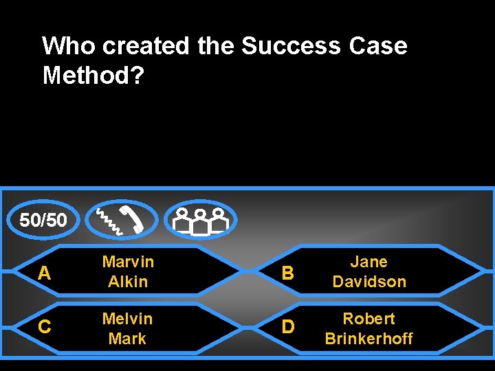 Who created the Success Case Method? 50/50 A Marvin Alkin B Jane Davidson C