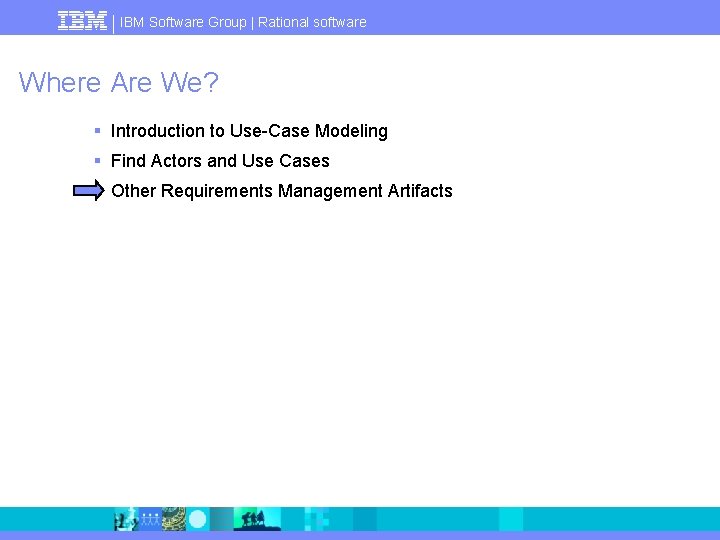 IBM Software Group | Rational software Where Are We? § Introduction to Use-Case Modeling