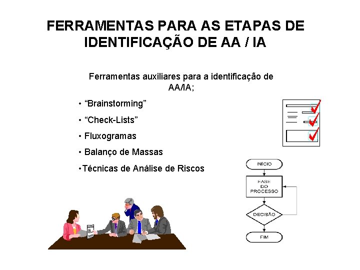 FERRAMENTAS PARA AS ETAPAS DE IDENTIFICAÇÃO DE AA / IA Ferramentas auxiliares para a