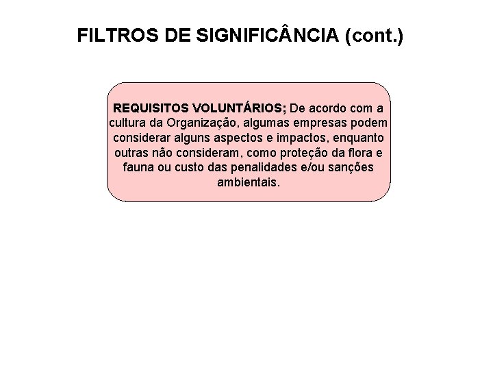 FILTROS DE SIGNIFIC NCIA (cont. ) REQUISITOS VOLUNTÁRIOS; De acordo com a cultura da