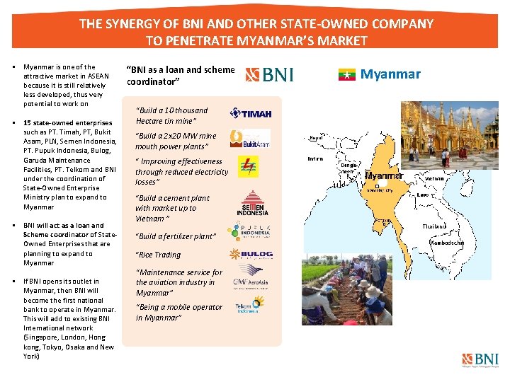 THE SYNERGY OF BNI AND OTHER STATE-OWNED COMPANY TO PENETRATE MYANMAR’S MARKET § Myanmar