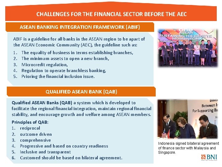 CHALLENGES FOR THE FINANCIAL SECTOR BEFORE THE AEC ASEAN BANKING INTEGRATION FRAMEWORK (ABIF) ABIF