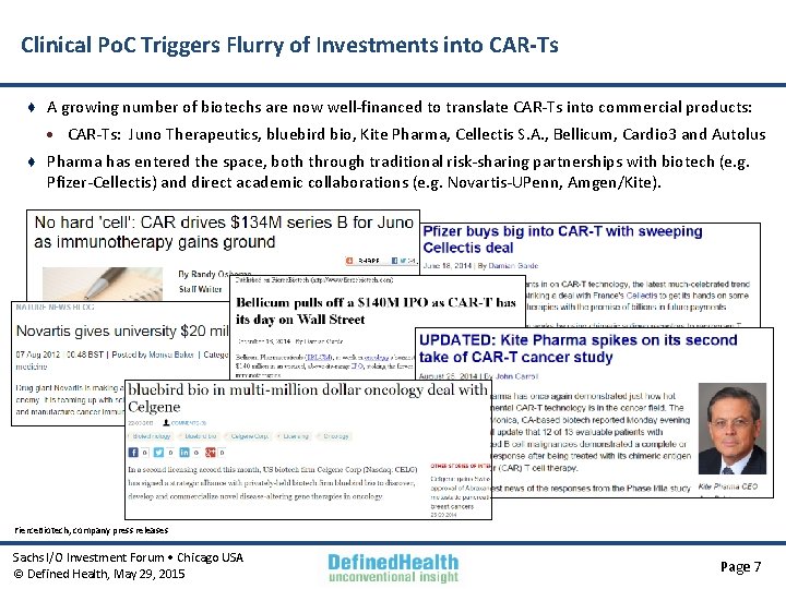 Clinical Po. C Triggers Flurry of Investments into CAR-Ts ♦ A growing number of