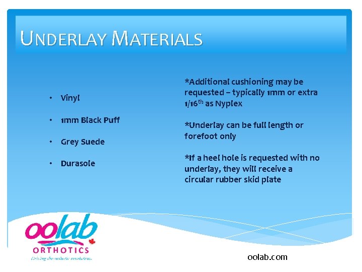 UNDERLAY MATERIALS • Vinyl • 1 mm Black Puff • Grey Suede • Durasole