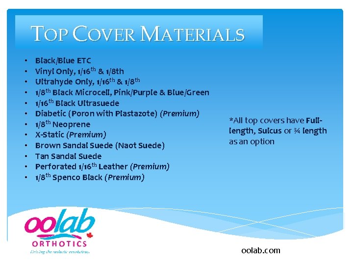 TOP COVER MATERIALS • • • Black/Blue ETC Vinyl Only, 1/16 th & 1/8