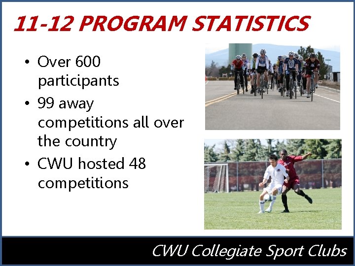 11 -12 PROGRAM STATISTICS • Over 600 participants • 99 away competitions all over