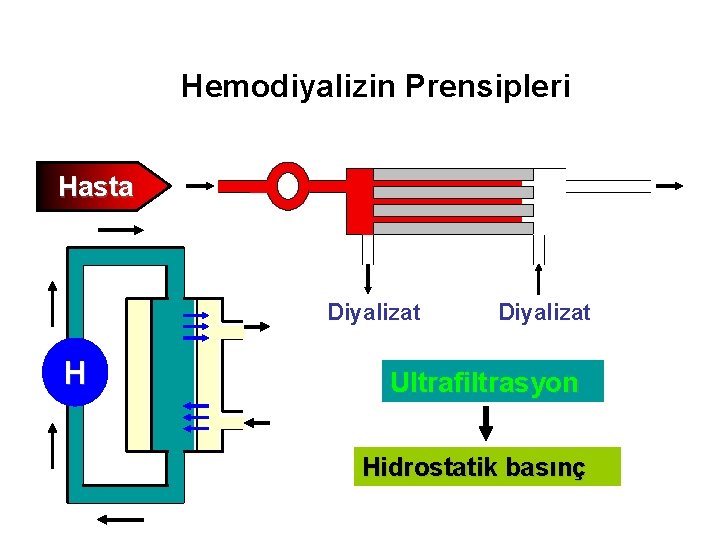 Hemodiyalizin Prensipleri Hasta Diyalizat H Diyalizat Ultrafiltrasyon Hidrostatik basınç 