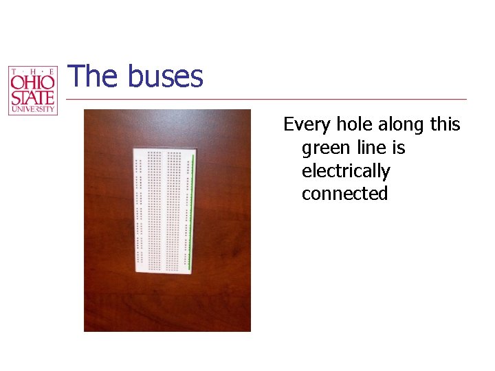 The buses Every hole along this green line is electrically connected 