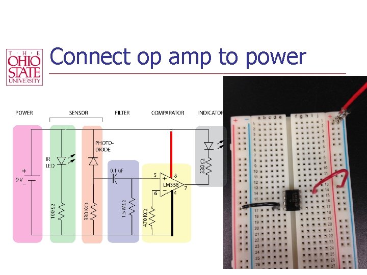 Connect op amp to power 