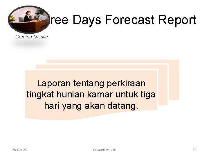 Three Days Forecast Report Created by julie Laporan tentang perkiraan tingkat hunian kamar untuk