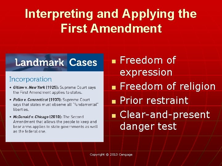 Interpreting and Applying the First Amendment n n Freedom of expression Freedom of religion