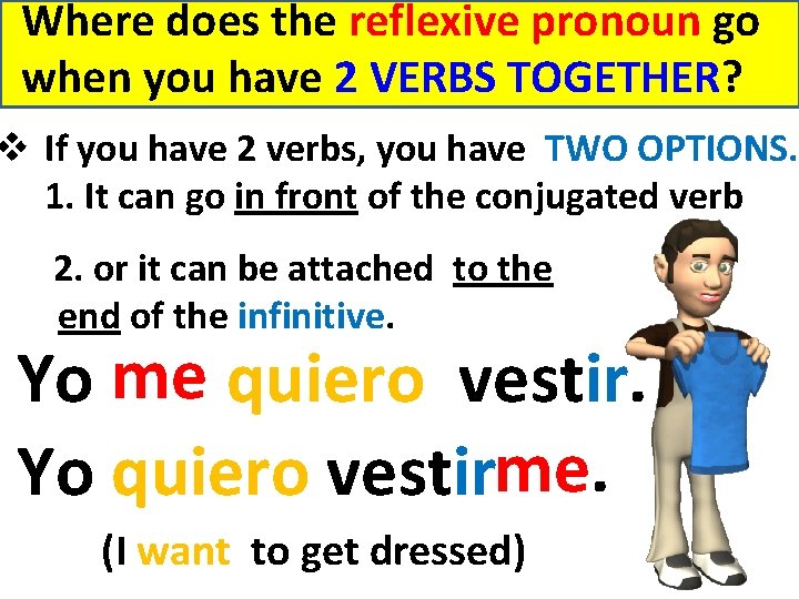 Where does the reflexive pronoun go when you have 2 VERBS TOGETHER? v If