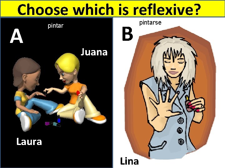 Choose which is reflexive? A pintar Juana B Laura Lina pintarse 