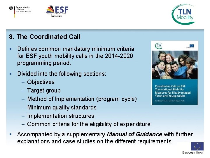 8. The Coordinated Call § Defines common mandatory minimum criteria for ESF youth mobility