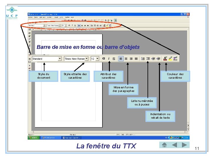 Barre de mise en forme ou barre d’objets Style du document Style et taille