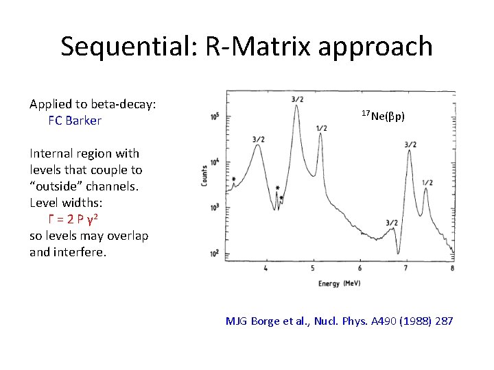 Sequential: R-Matrix approach Applied to beta-decay: FC Barker 17 Ne(βp) Internal region with levels