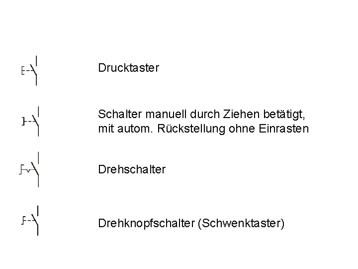 Drucktaster Schalter manuell durch Ziehen betätigt, mit autom. Rückstellung ohne Einrasten Drehschalter Drehknopfschalter (Schwenktaster)