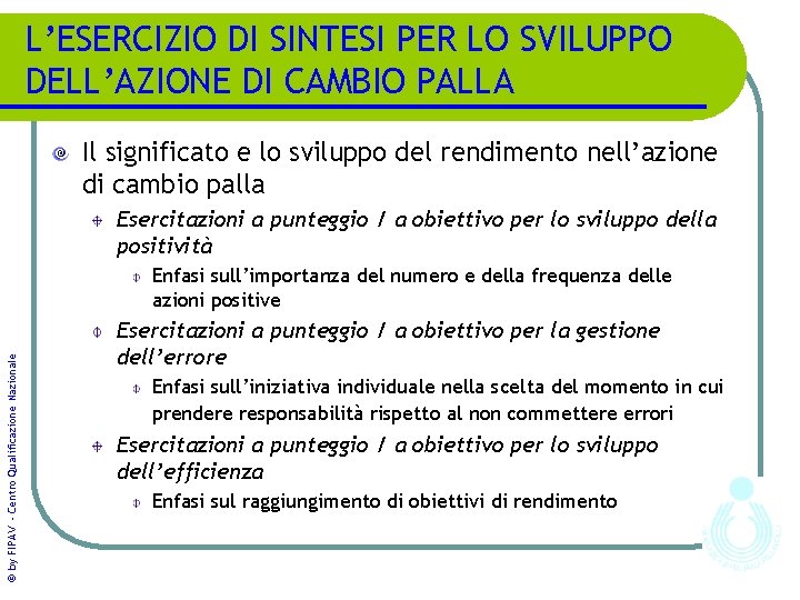 L’ESERCIZIO DI SINTESI PER LO SVILUPPO DELL’AZIONE DI CAMBIO PALLA Il significato e lo