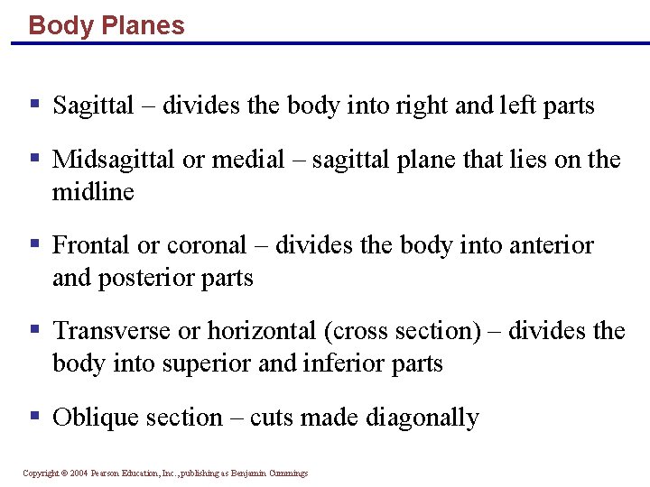 Body Planes § Sagittal – divides the body into right and left parts §