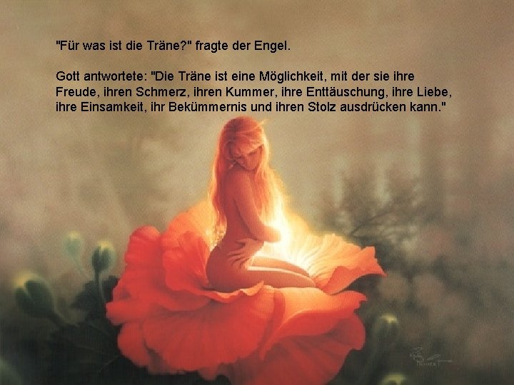 "Für was ist die Träne? " fragte der Engel. Gott antwortete: "Die Träne ist