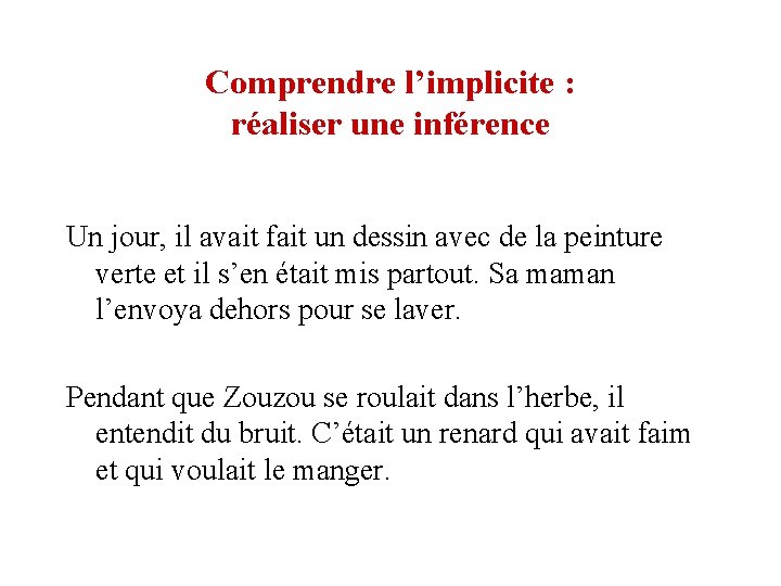 Comprendre l’implicite : réaliser une inférence Un jour, il avait fait un dessin avec