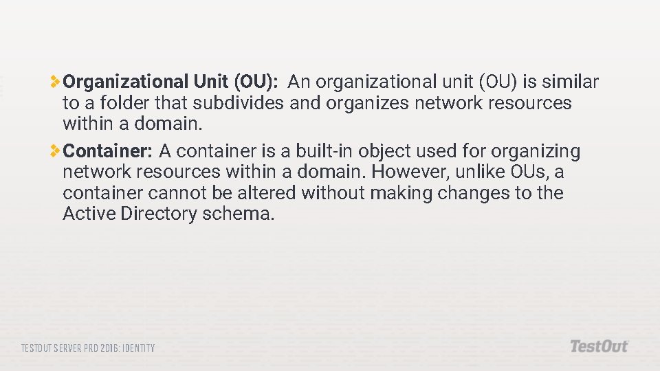 MANAGE ACTIVE DIRECTORY OBJECTS TESTOUT SERVER PRO 2016