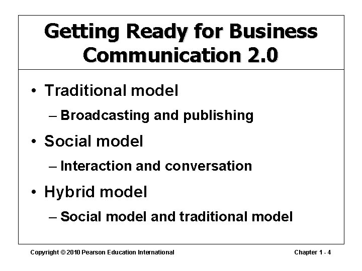 Getting Ready for Business Communication 2. 0 • Traditional model – Broadcasting and publishing