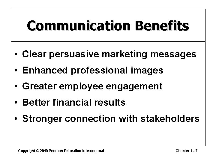 Communication Benefits • Clear persuasive marketing messages • Enhanced professional images • Greater employee