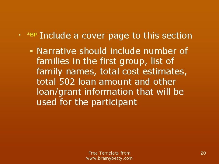 § *BP Include a cover page to this section § Narrative should include number